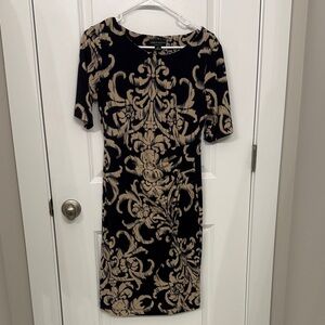 Connected Apparel Black and Tan Midi Dress